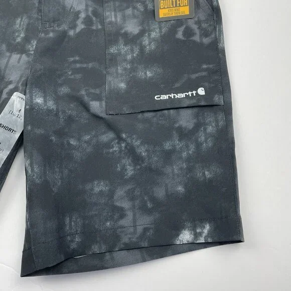 Carhartt Shorts Boys M 10 12 Black Tie-Dye Flat Front Elastic Waist APP1859 - Picture 3 of 9